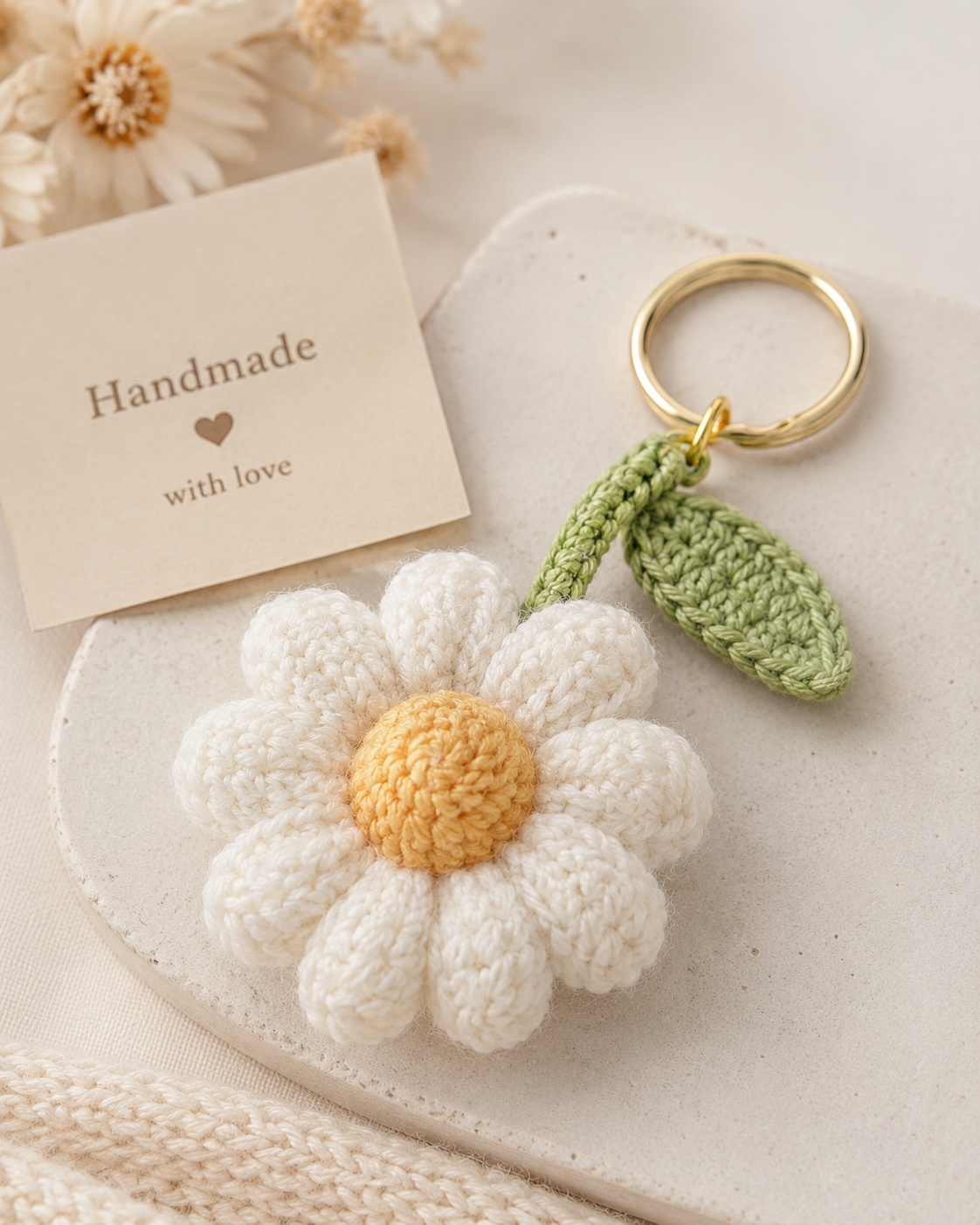 Crochet daisy keychain